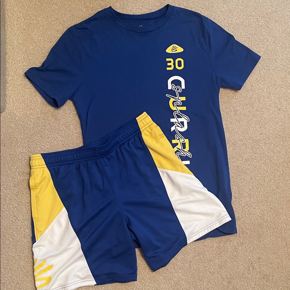 Boy’s Under Armour Curry Blue and Yellow Graphic T-Shirt and Shorts Set